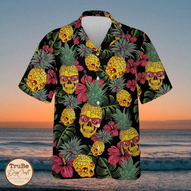 Tropical Pineapple Skull Hawaii Shirt Mens Womens Aloha Beach Summer Gift