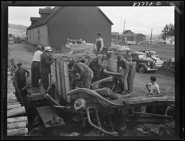 Photo:Fort Kent Maine 1942 Salvage Drive Scrap Metal Workers Trucks
