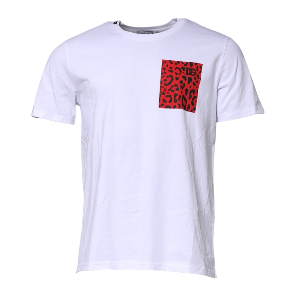 DOLCE & GABBANA T-shirt White Cotton Leopard Print Crew Neck IT46/US36/S 570usd