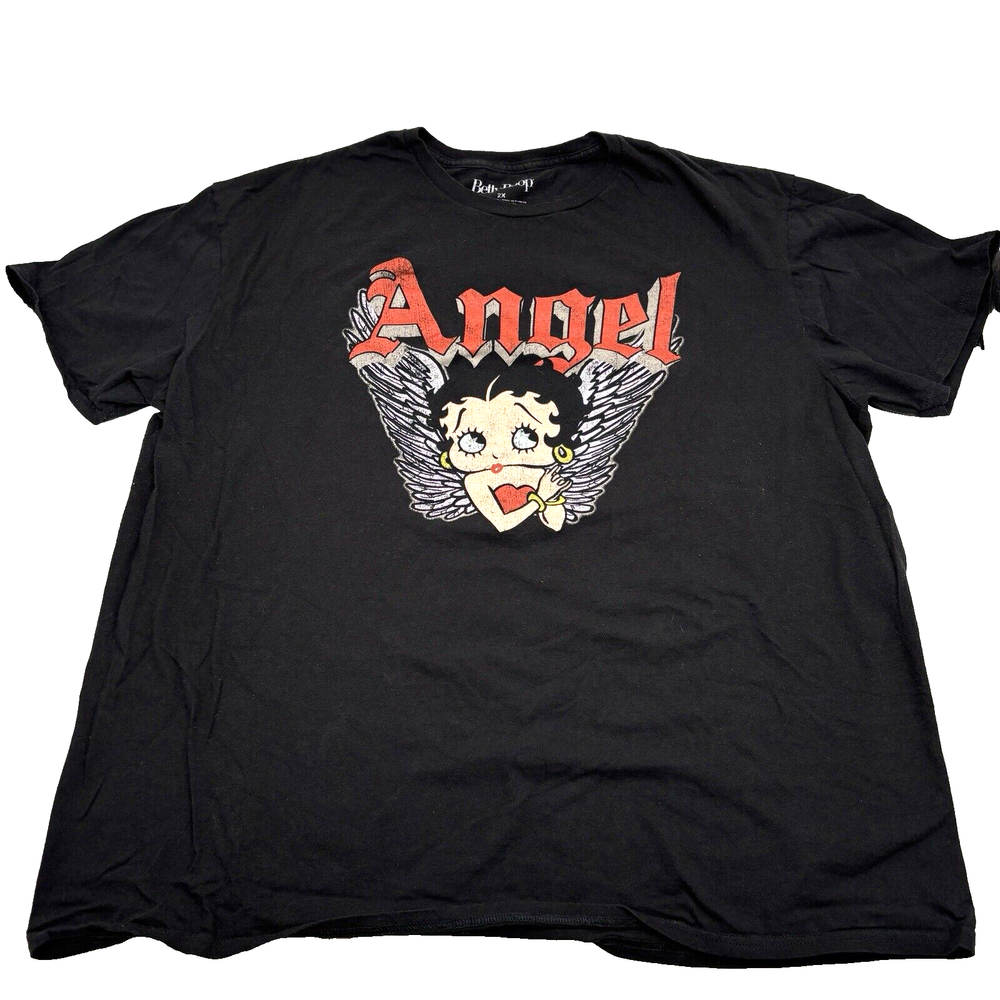 Vintage 00s Y2K Betty Boop Angel Sweet But Strong Black Double Graphic Tee 2X