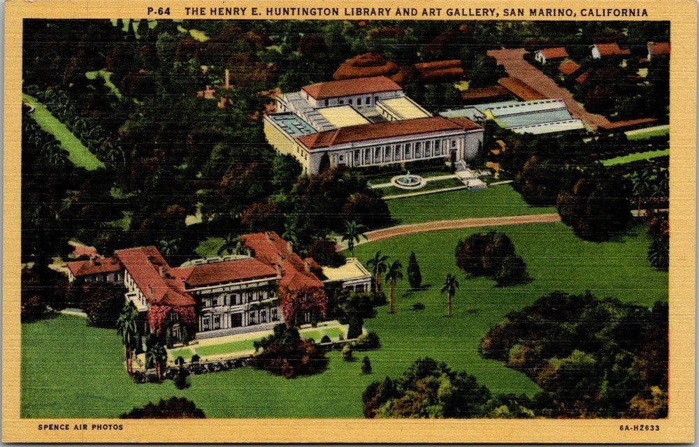 Huntington Library Art Gallery San Marino CA Aerial View Linen Postcard