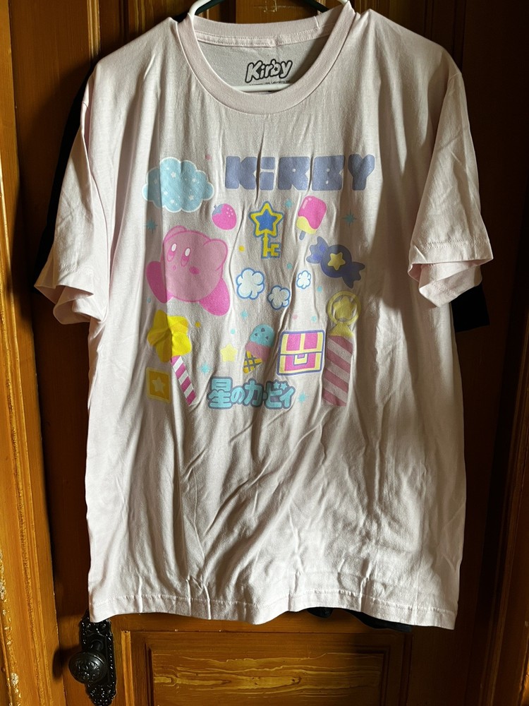 Kirby Graphic T-Shirt Pink Adult  Size Large Video Game Nintendo Unisex New!!
