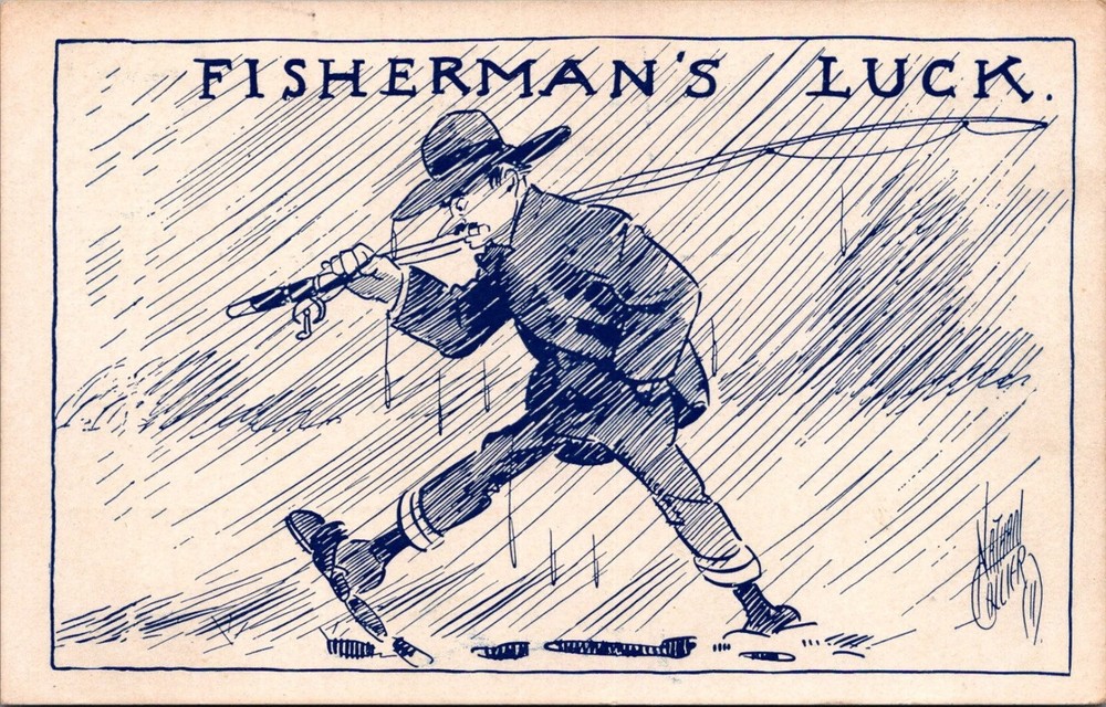 Vintage FISHERMAN'S LUCK Comic Postcard by Will H. Chandlee - Early 1900s Art