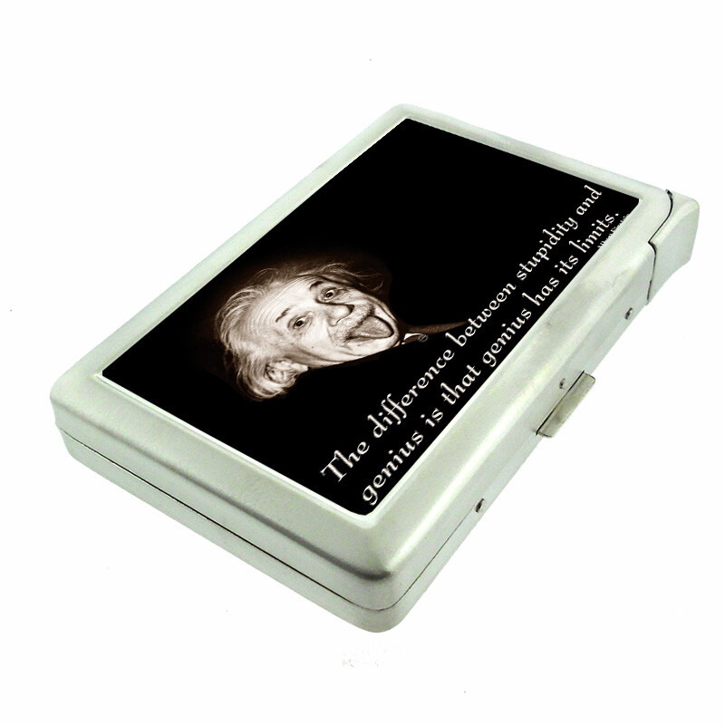 Stupidity Em1 100's Size Cigarette Case with Built in Lighter Metal Wallet
