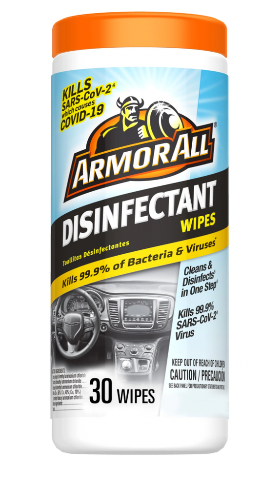 ARMOR ALL Disinfectant Wipes, Kills 99.9% Bacteria & Viruses, 30 Wipes