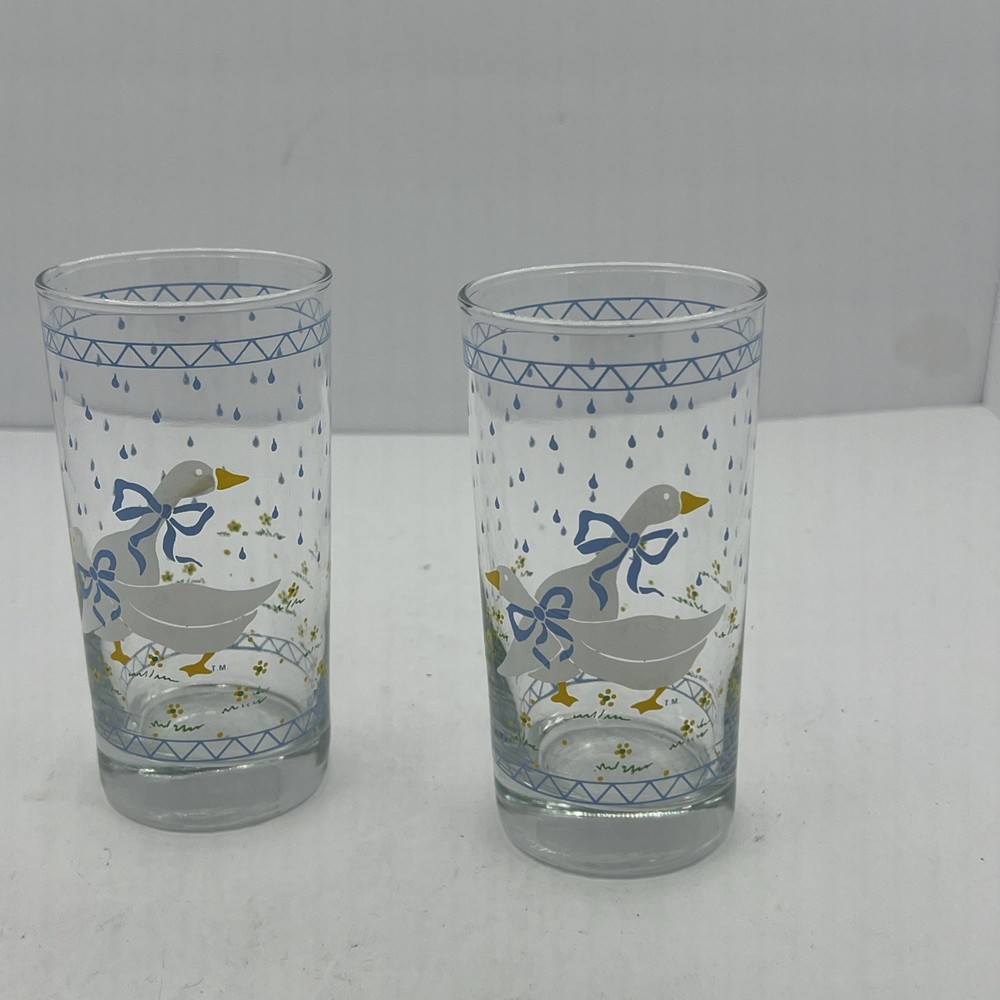 Anchor Hocking Tumblers Drinking Glasses Farm Country Goose Duck Rain Set of 2