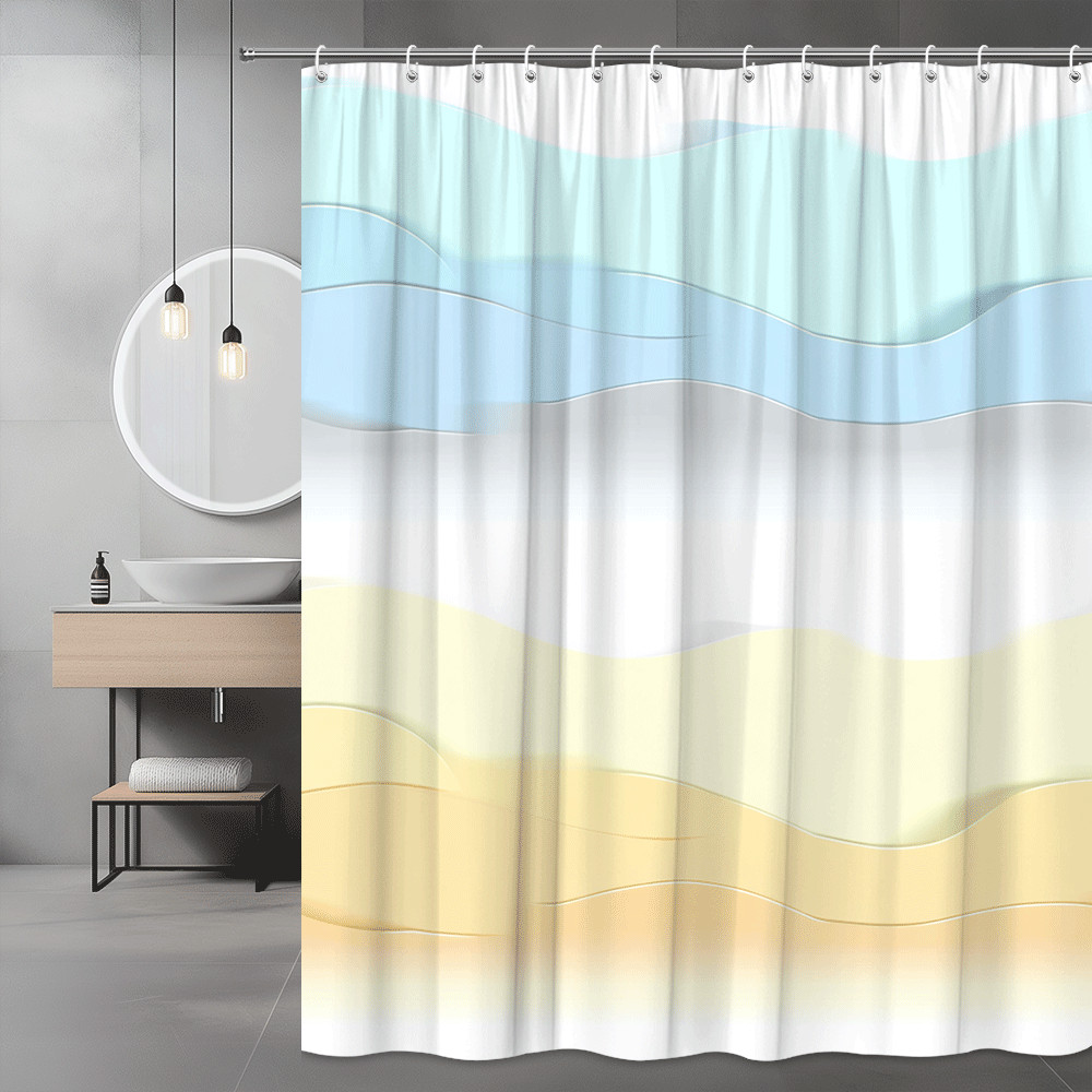 Pastel Wave Abstract Shower Curtain Blue Yellow