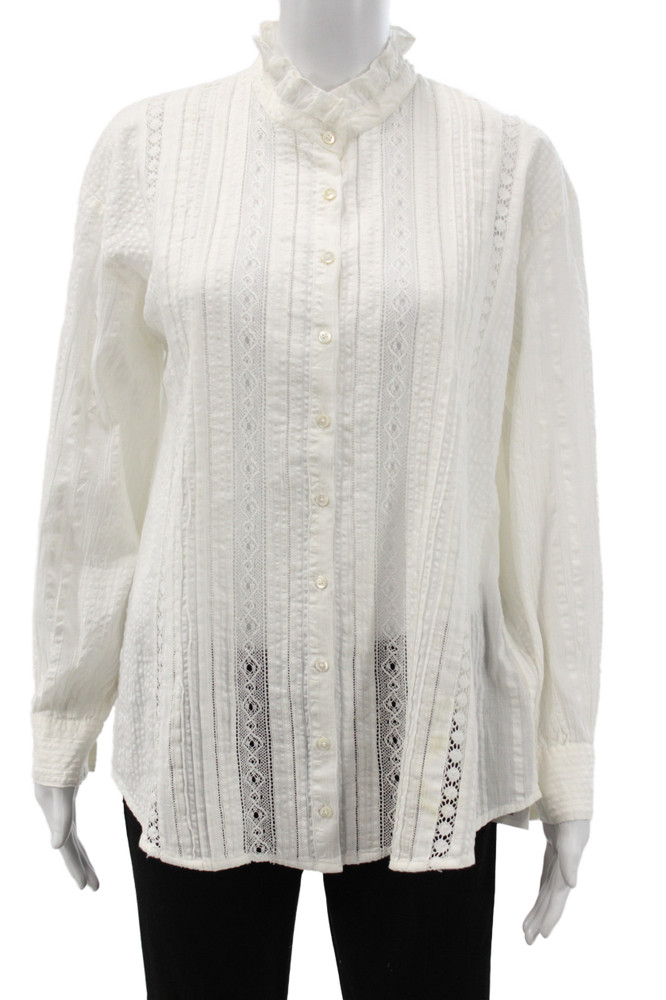 Hartford Womens White Cotton High Neck Button Up Blouse Long Sleeve Size 1Free Shipping in US $100+ Orders | $6.95 Orders Below