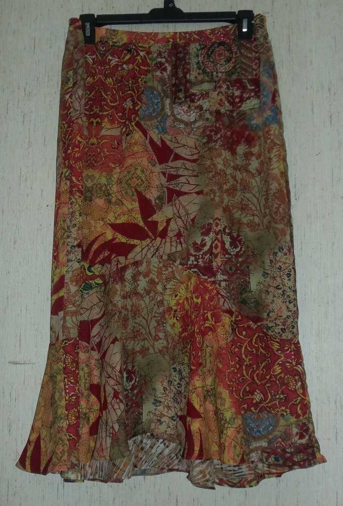 Tan Jay Reversible Floral Plaid Pull-On Skirt Size 12-image