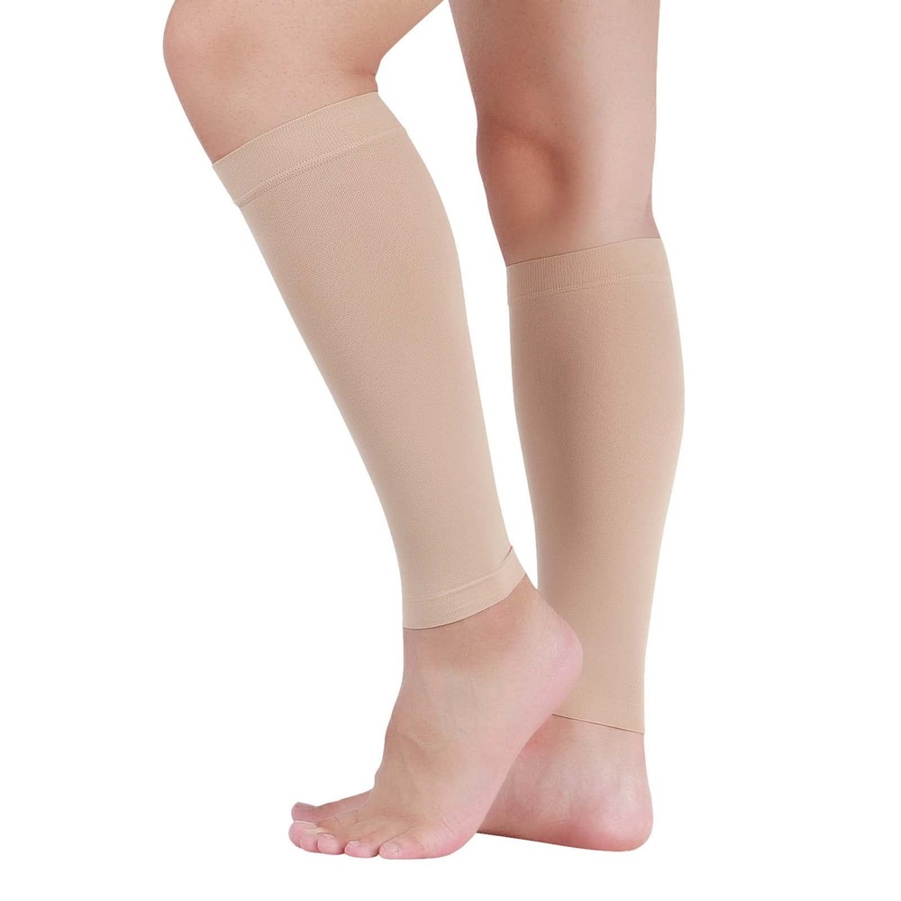 20-30 mmHg Compression Calf Sleeve for Men & Women - Beige XXL