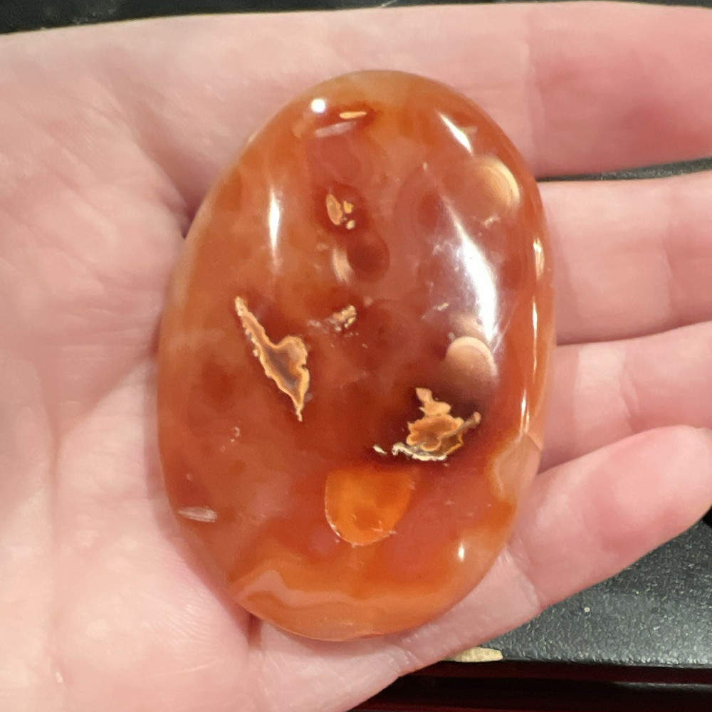 Polished Orange Banded Carnelian Agate Palm Stone Oval Specimen 71g (2.5oz)