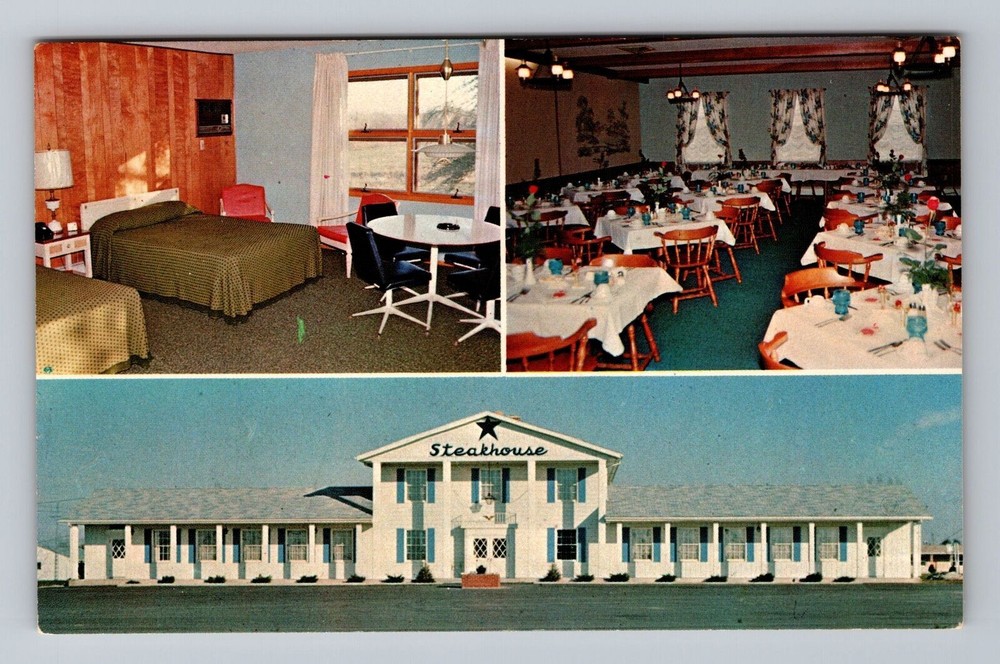 Indiana IN Wabash Blue Star Motel And Steak House Vintage Postcard