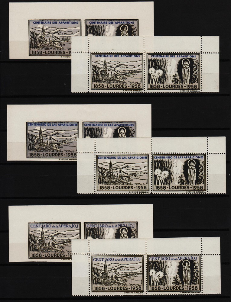 12 poster stamps 1858-1958 Centenary of the Apparitions, Lourdes-monochrome/1116