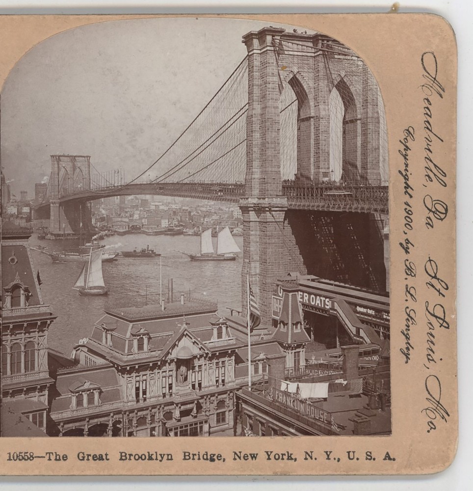 The Great Brooklyn Bridge New York NY Keystone Stereoview 1900