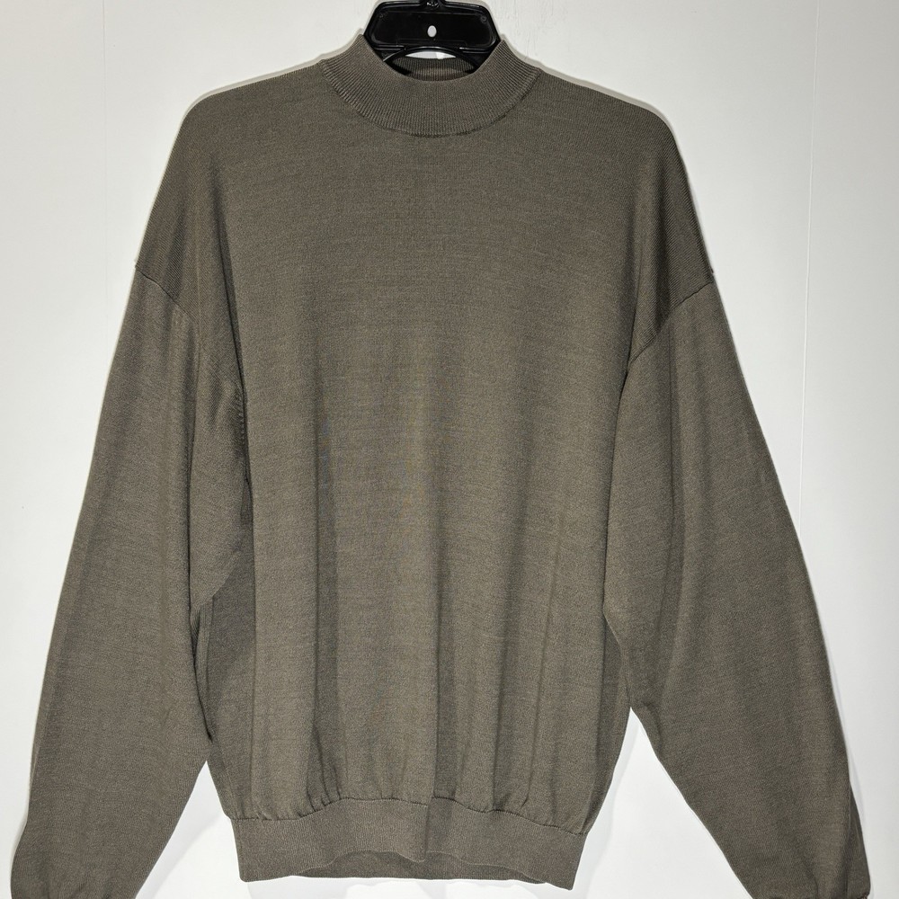PRONTO UOMO Sweater Men Sz XL Taupe Silk Blend Luxury Mock Neck Relaxed Pullover