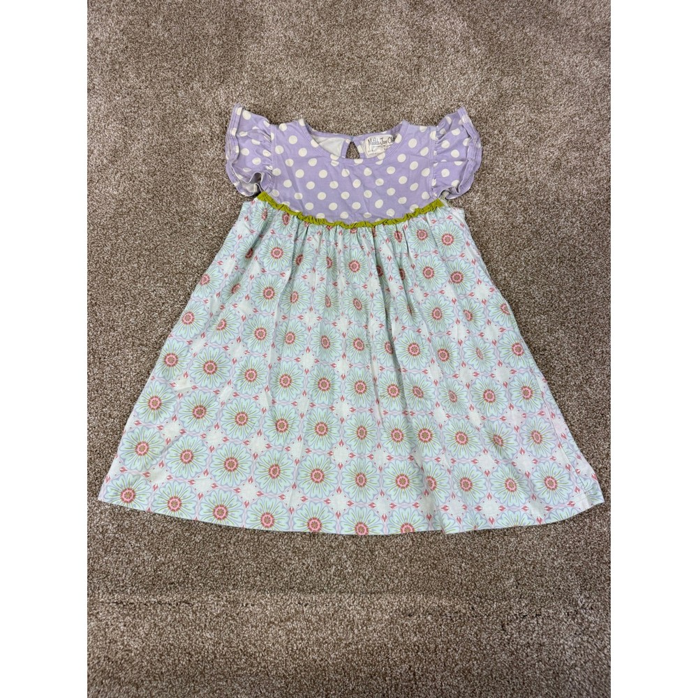 Matilda Jane Girls Purple Polka Dot Floral Ruffle Empire Waist Dress 6