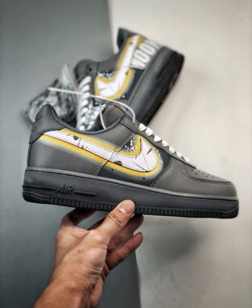 Custom Nike Air Force 1 Low Top Gray Yellow Graphic Sneaker in all sizes