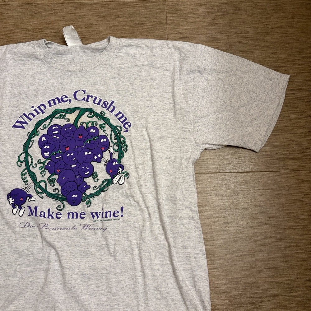 Vintage Wine Shirt Mens XL Gray 90s Grapes Cartoon Sex Door County Whip Crush Me