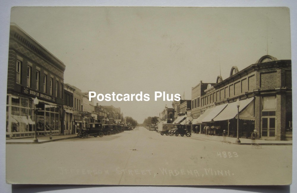 Wadena MN Jefferson Street Scene, Cars Old 1920-30s RPPC Postcard