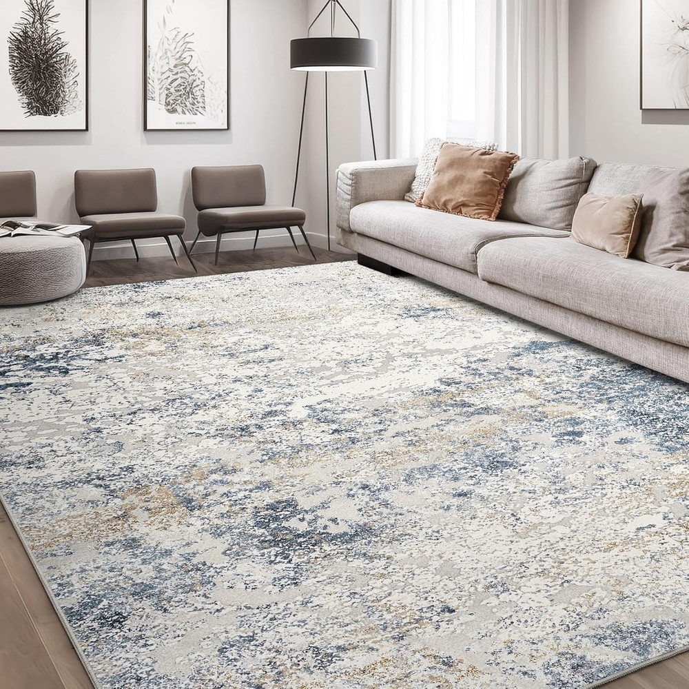 Area Rug Living Room Rugs - 6X9 Abstract Large Soft Indoor Washable Rug Neutral