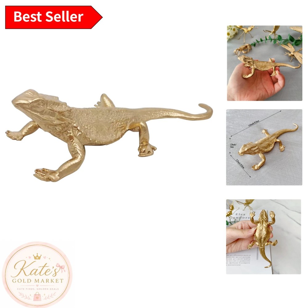 Elegant Gold Lizard Sculpture - Handmade Metal Figurine for Home & Garden Decor