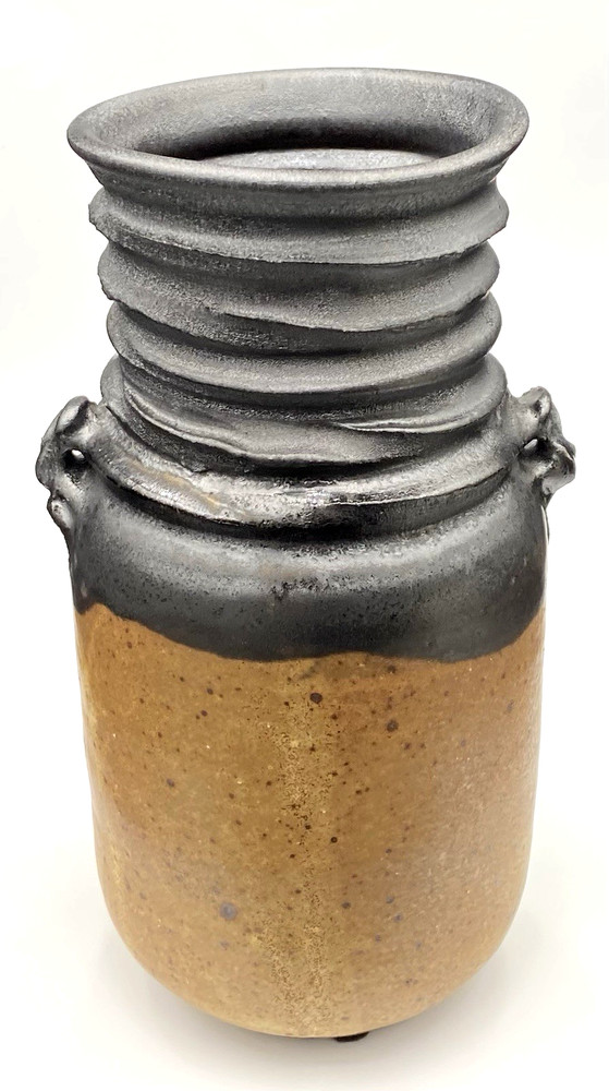 Studio Art Pottery Vase, Brown Speckle w/Black Salt Glaze, Threaded Neck
