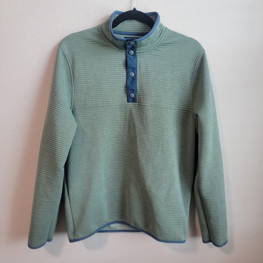 J Crew Pullover Authentic Fleece Quilted Knit Size S Green Snap Buttons