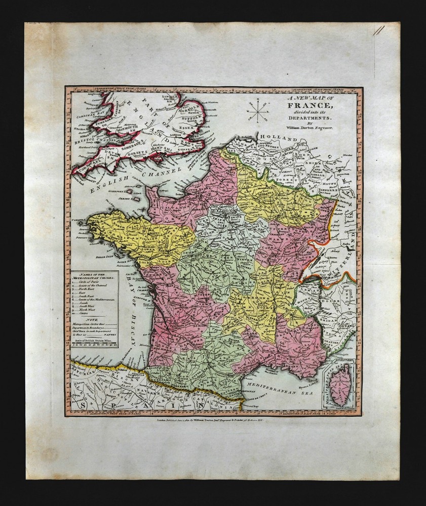 1812 Darton Union Atlas Map France Paris Corsica Le Tour Marseilles Laon Rouen