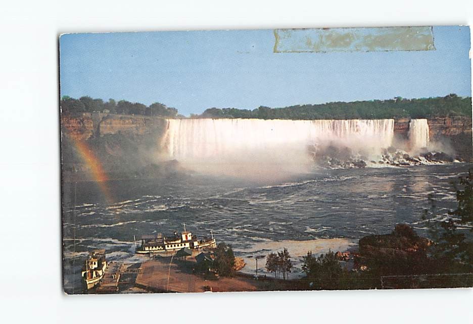 Postcard American Falls of Niagara from Canada View Maid of the Mist Rainbow NY