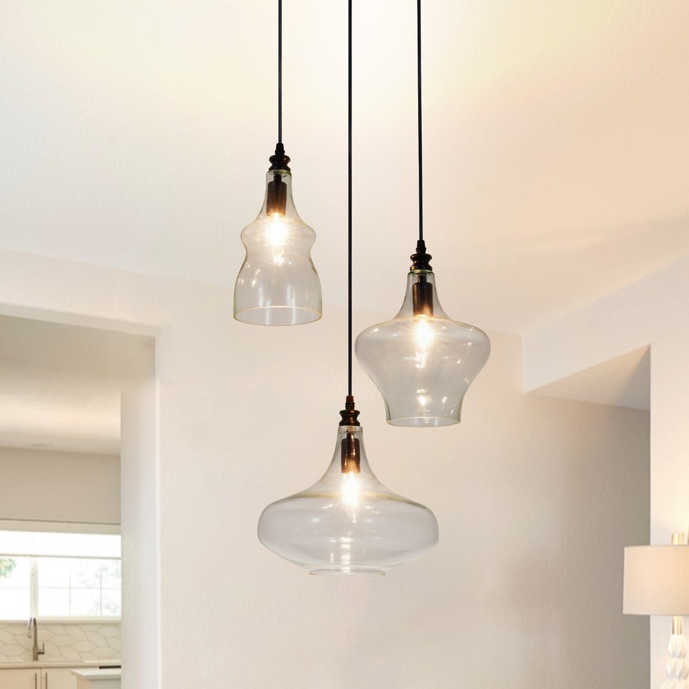 3-Light Cluster Chandelier Irregular Clear Glass Pendant Lamps Ceiling Fixtures