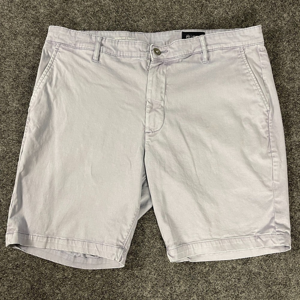 AG Wanderer Slim Shorts Mens 38 Gray Stretch Chino Casual Flat Front