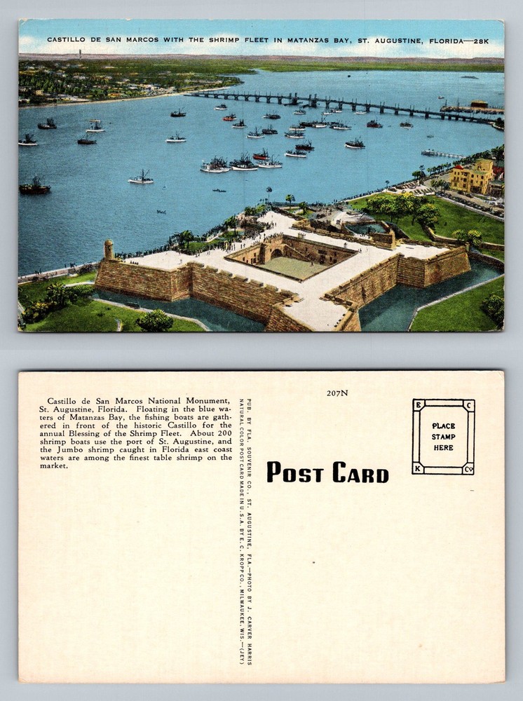 St. Augustine, FL-Florida, Castillo San Marcos Shrimp Fleet Vintage Postcard