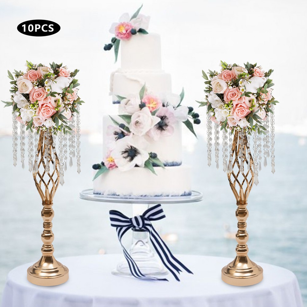 10Pcs Crystal Flower Vase Stand Party Decor Metal Wedding Table Centerpieces