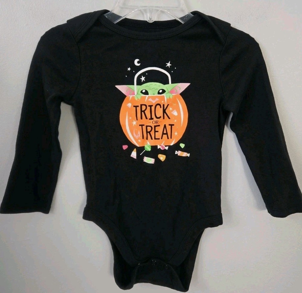 Star Wars Grogu Trick or Treat Baby Bodysuit 12 Months Black Halloween