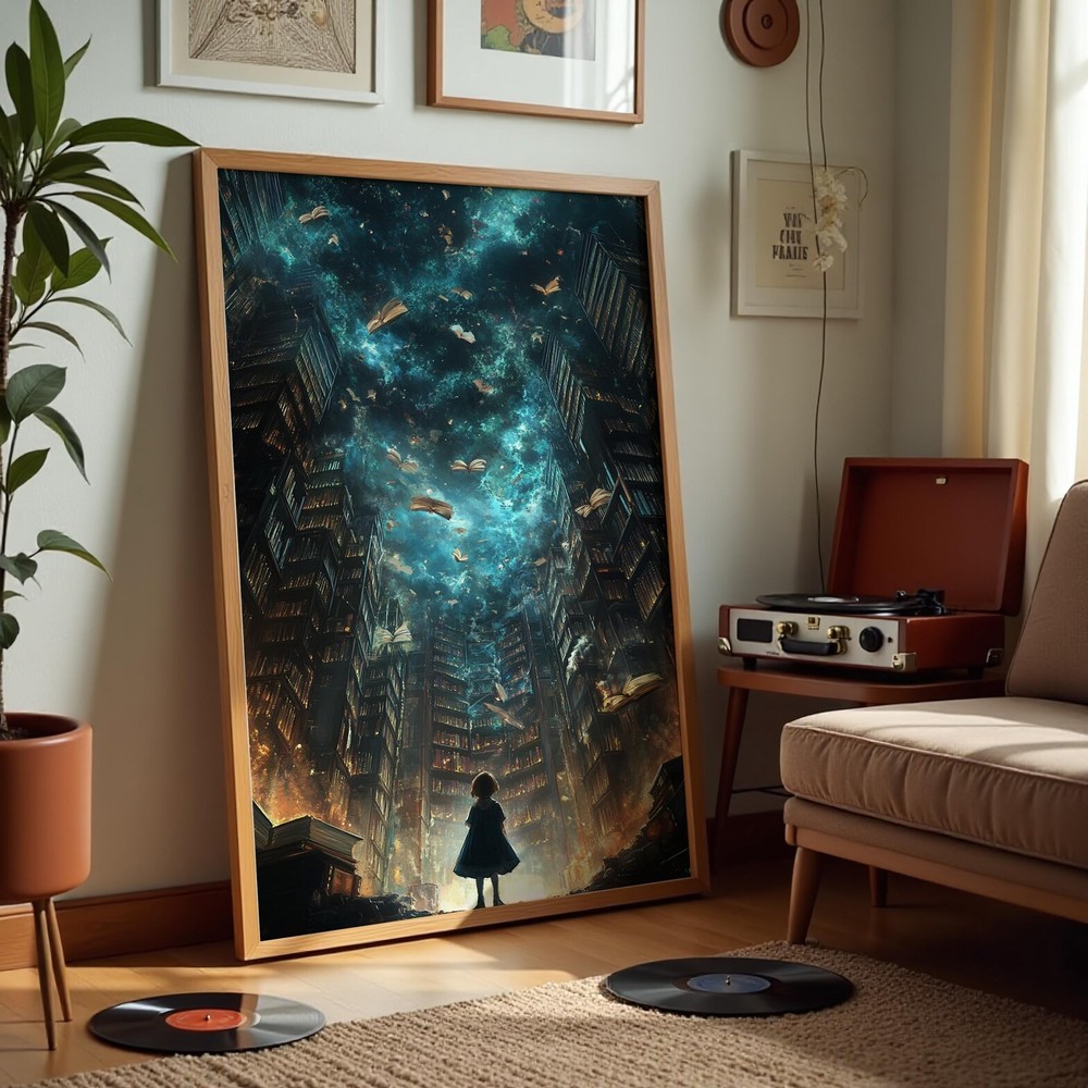 Surreal Floating Books Fantasy Library Canvas Print No Frame