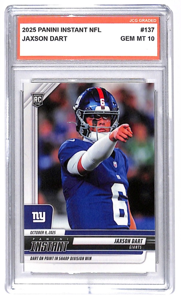 Jaxson Dart Panini Instant NFL RC Rookie #137 Giants Graded Gem Mint 10