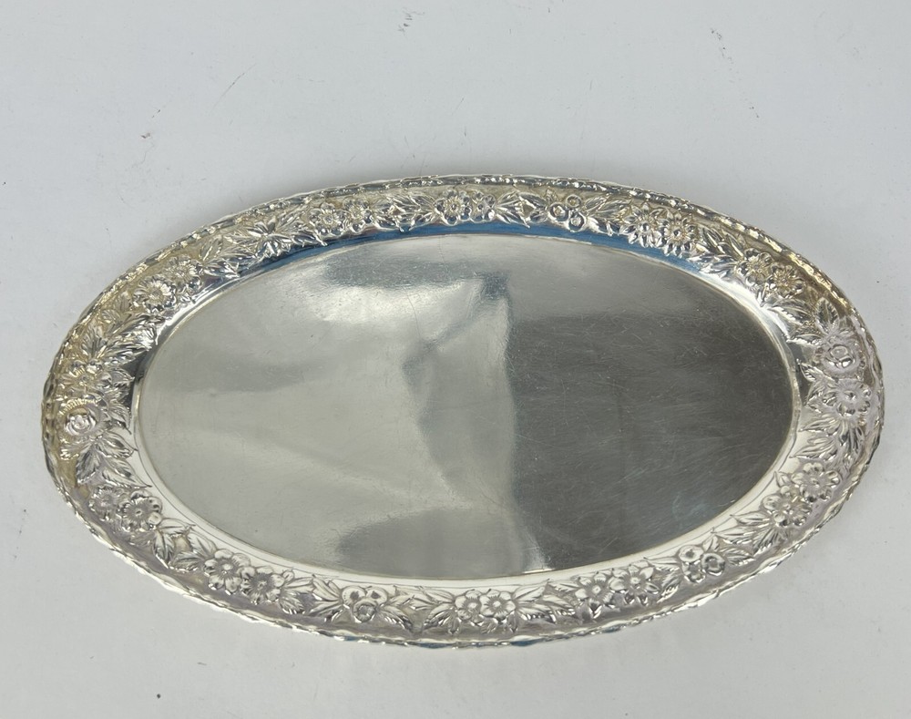 Vintage Kirk Sterling Silver Repousse Hand-Chased Oval Tray 9.5 Inch #105F