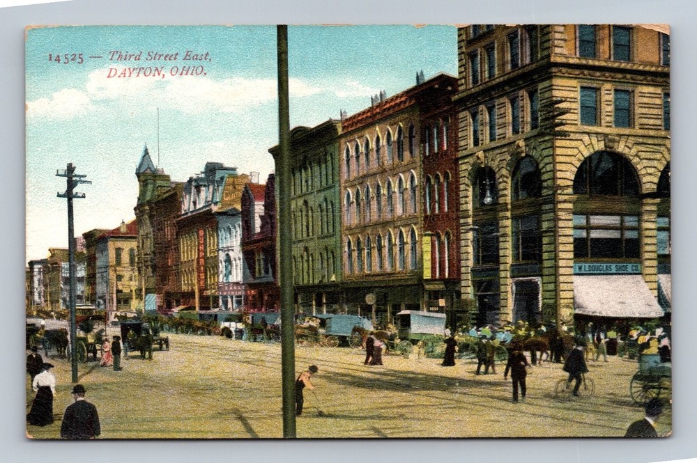 Vintage Third Street East Dayton Ohio Linen Postcard Early 1900s