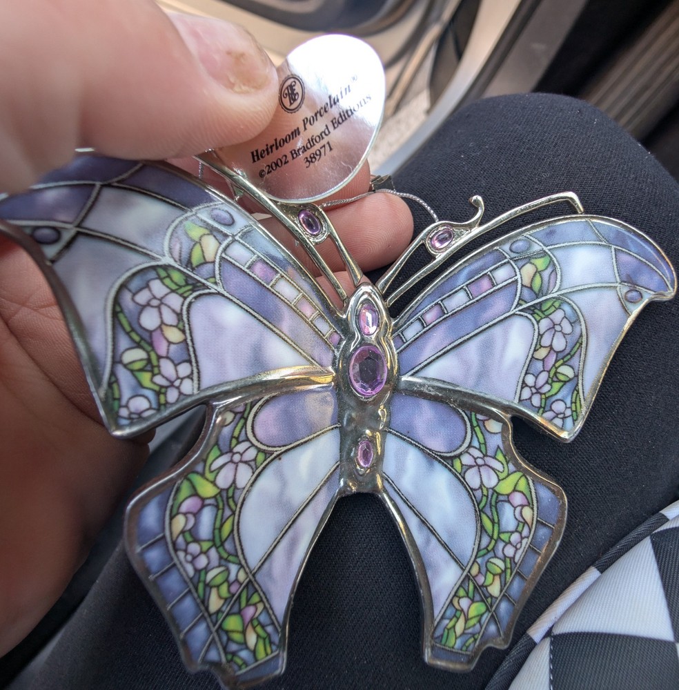 Jeweled Purple Porcelain Butterfly Bradford Editions Heirloom