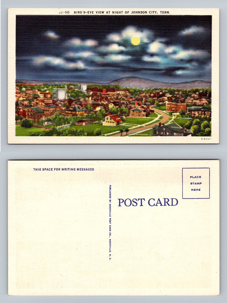 Johnson City, TN-Tennessee, Night Bird’s Eye Town View Vintage Postcard