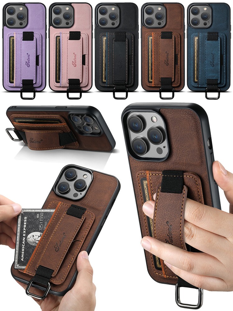 iPhone 16 Pro Max & 16 Plus Leather Wallet Case with Card Holder and Wristband