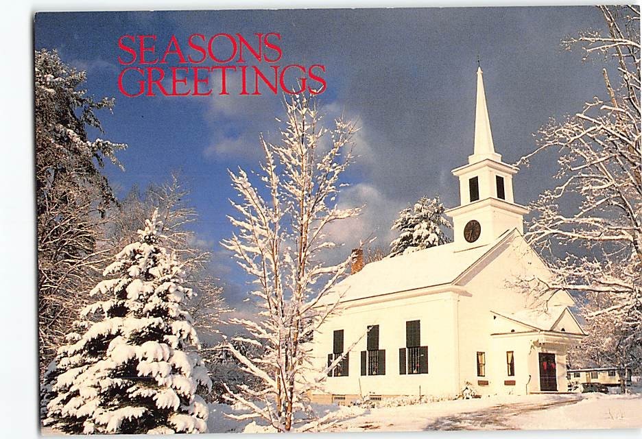 Postcard Seasons Greetings with Church Trees Snow Landscape Scenery