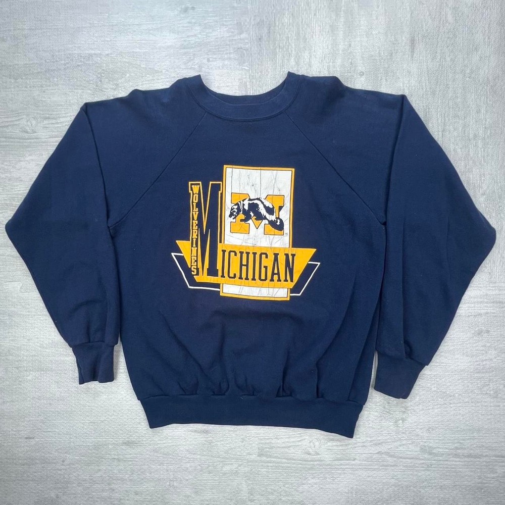 Vintage 80s Michigan Wolverines Graphic Sweatshirt Size: XXL Blue NCAA College