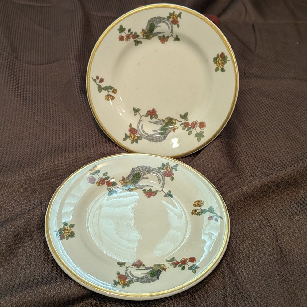 Set of 2 Vintage Lamberton Sterling China Ivory Bird of Paradise 6