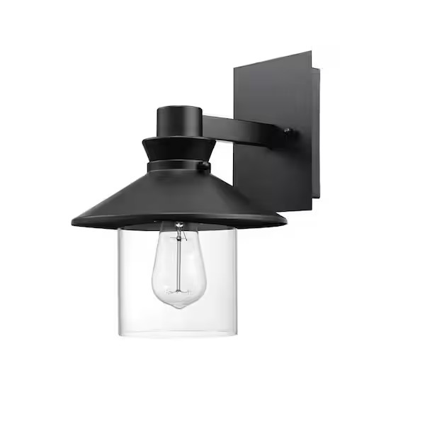 Westmister Black Farmhouse Indoor/Outdoor 1-Bulb Wall Sconce Clear Glass Shade