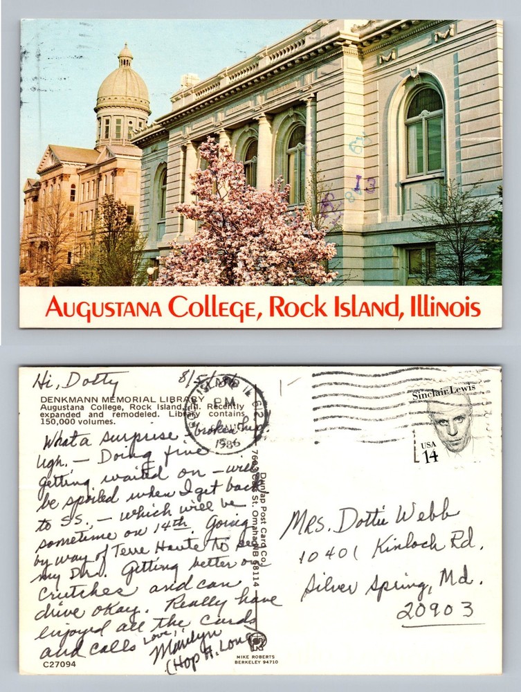 Rock Island, IL-Illinois, Augustana College Building View Vintage Postcard
