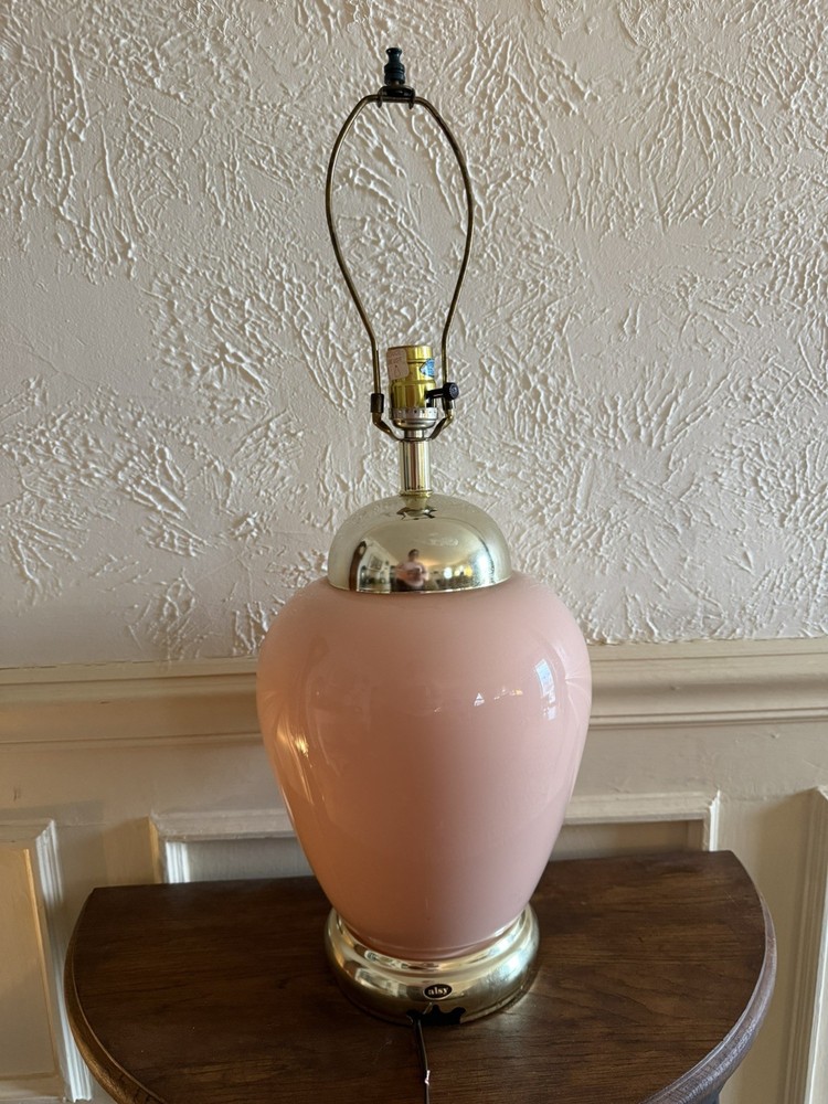 Vintage MCM Pink Ginger Jar Glass Brass Table Lamp  Alsy Hollywood regency