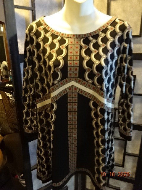 Max Studio 3/4 Sleeve Black Geometric Print Top Size Small