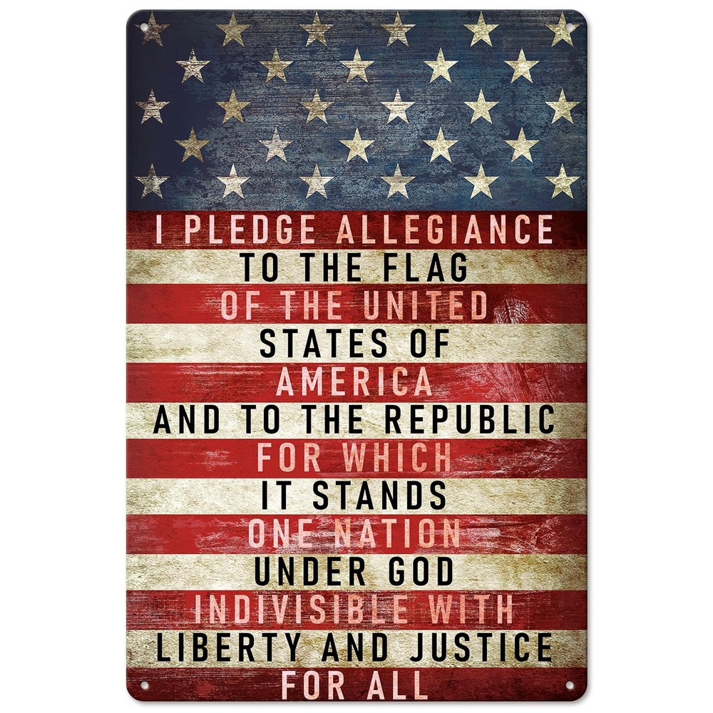 Patriotic Metal Tin Sign Vintage US Pledge of Allegiance Wall Art Decor Retro...