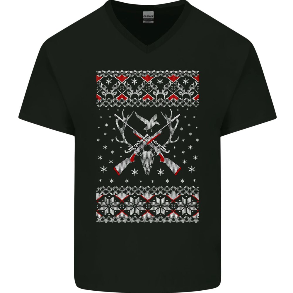 Huntsmath Christmas Hunting Funny Xmas Mens V-Neck Cotton T-Shirt
